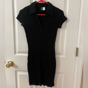 Divided Black Ribbed Dress